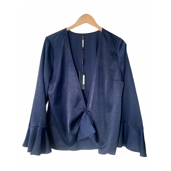 Nwt Plenty by Tracy Reese Navy Bell Sleeve Blouse - Picture 3 of 9